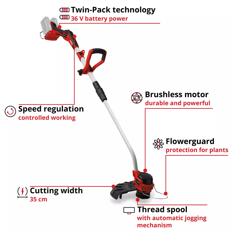 Einhell GP-CT 36/35 Li BL-Solo PXC 36V ERGO Cordless Professional Brushless Grass Trimmer 35cm Cutting Width (Body) 3411330