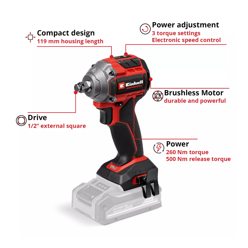 Einhell 18V Professional Automotive Twinpack (115mm Grinder, 260nm Impact Wrench, 2x 5.2Ah Batteries, Charger)