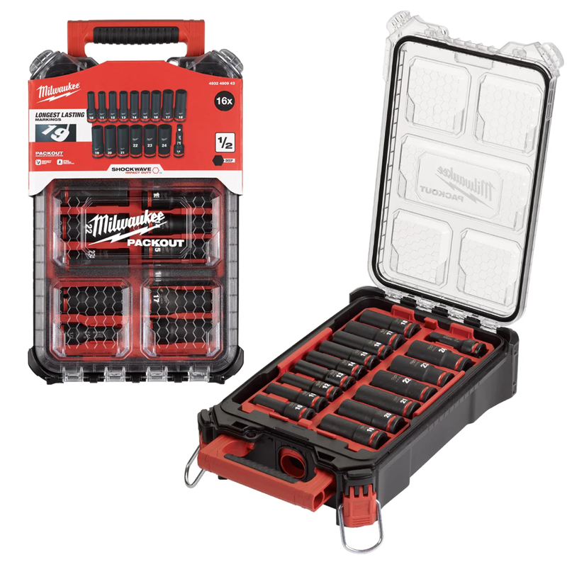 Milwaukee 4932480943 16 Piece ShockWave Impact Duty 1/2" Drive Deep Impact Socket PackOut Set