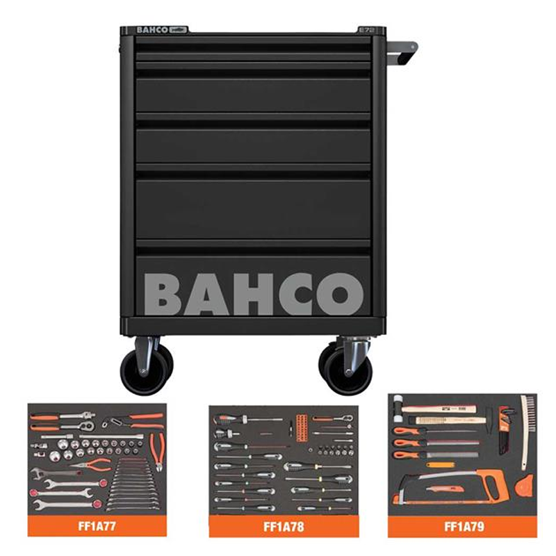 Bahco 14725BKFF2SD 140 Piece Foam Inlay Tool Kit in E72 5 Drawer Roller Cabinet – Black