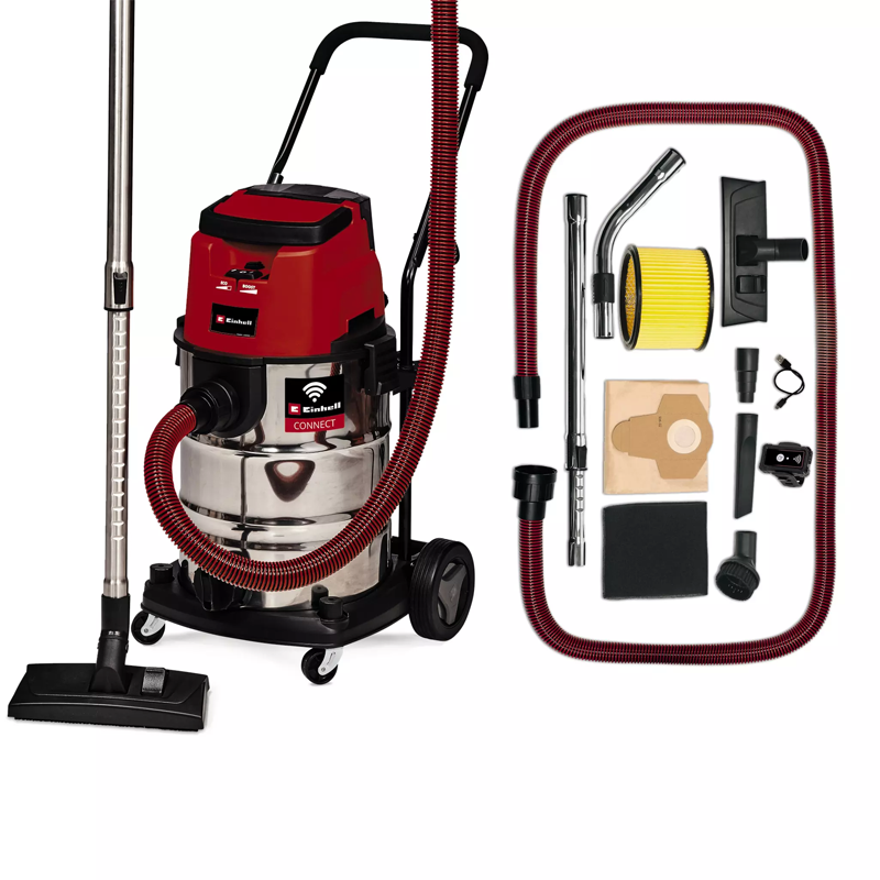 Einhell TP-VC 36/30 S Auto-Solo PXC 36V Professional 30L Stainless Steel Wet/Dry Vac Kit (2x 5.2Ah & PXC Charger) 2347143