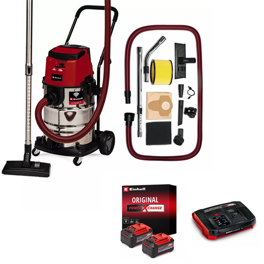 Einhell TP-VC 36/30 S Auto-Solo PXC 36V Professional 30L Stainless Steel Wet/Dry Vac Kit (2x 5.2Ah & PXC Charger) 2347143