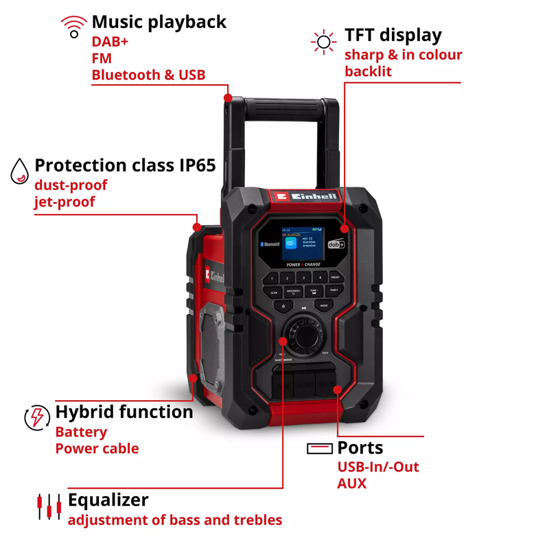 Einhell TE-CR 18 Li PXC 18V DAB+/FM/Bluetooth Site Radio (Body) 3407995