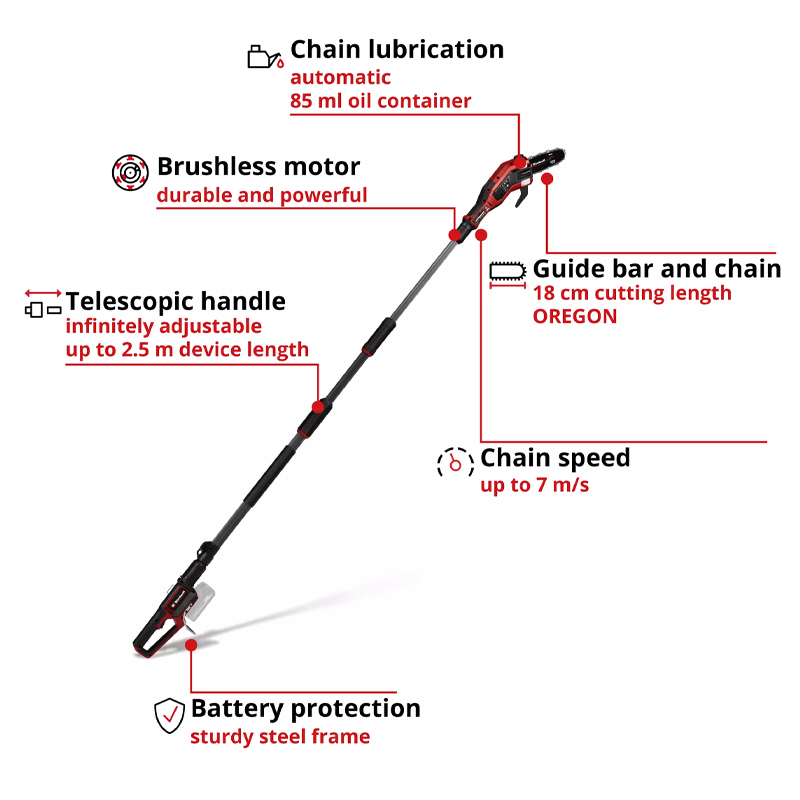Einhell GP-LC 18/20 Li T BL-Solo PXC 18V Cordless Professional Brushless Pole Prunner 20cm Cutting Length (Body) 3410971