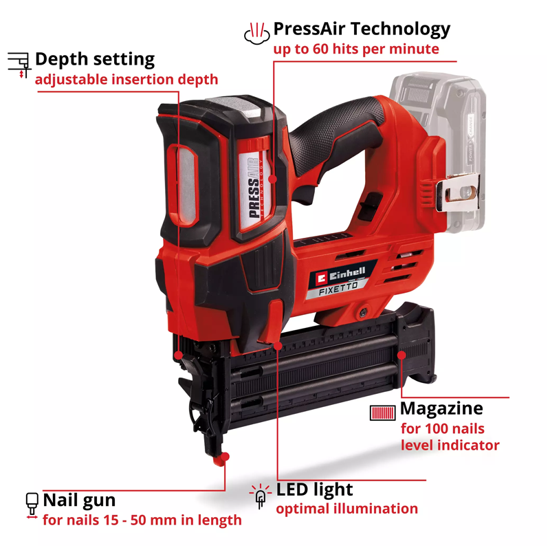 Einhell FIXETTO 18/50 N PXC 18V Professional Cordless 18G Nailer (Body) 4257795