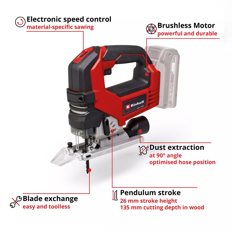 Einhell TP-JS 18/135 Li BL - Solo PXC 18V 135MM Professional Brushless Jigsaw (Body) 4321260