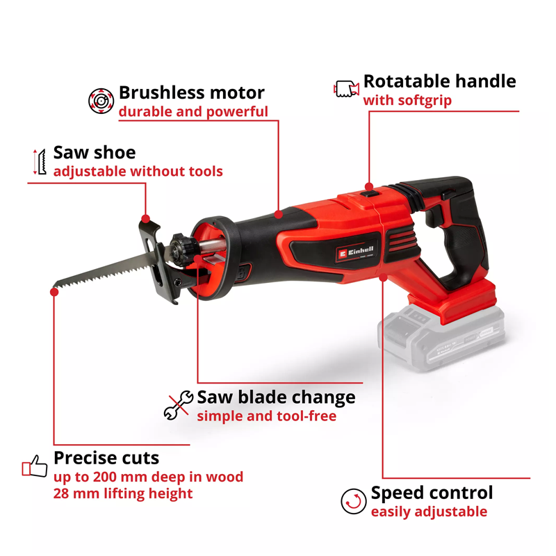 Einhell TP-AP 18/28 Li BL - Solo PXC 18V 200MM Professional Brushless Reciprocating Saw (Body) 4326310