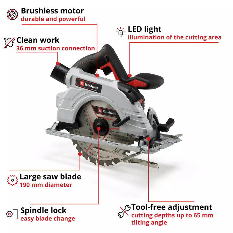Einhell TP-CS 18/190 Li BL - Solo PXC 18V Professional Brushless 190mm Circular Saw (Body) 4331210