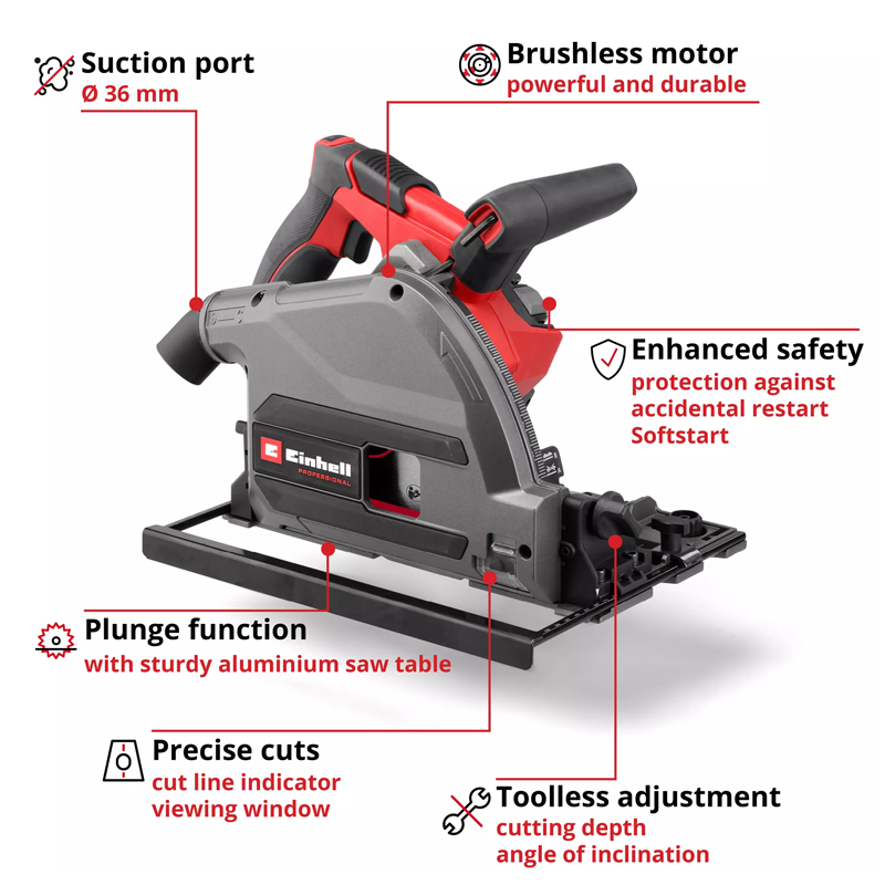 Einhell TP-PS 18/165 Li BL - Solo PXC 18V Professional Brushless 165mm Plunge Saw (Body) 4331400