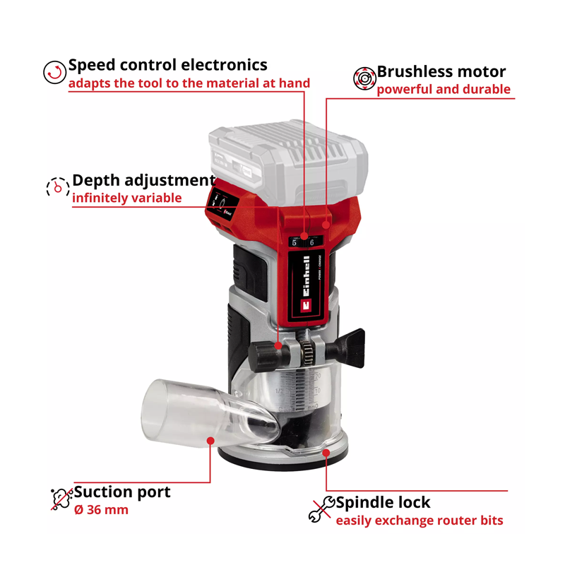 Einhell TP-ET 18 Li BL - Solo PXC 18V Professional Brushless Palm/Trim Router (Body) 4350412