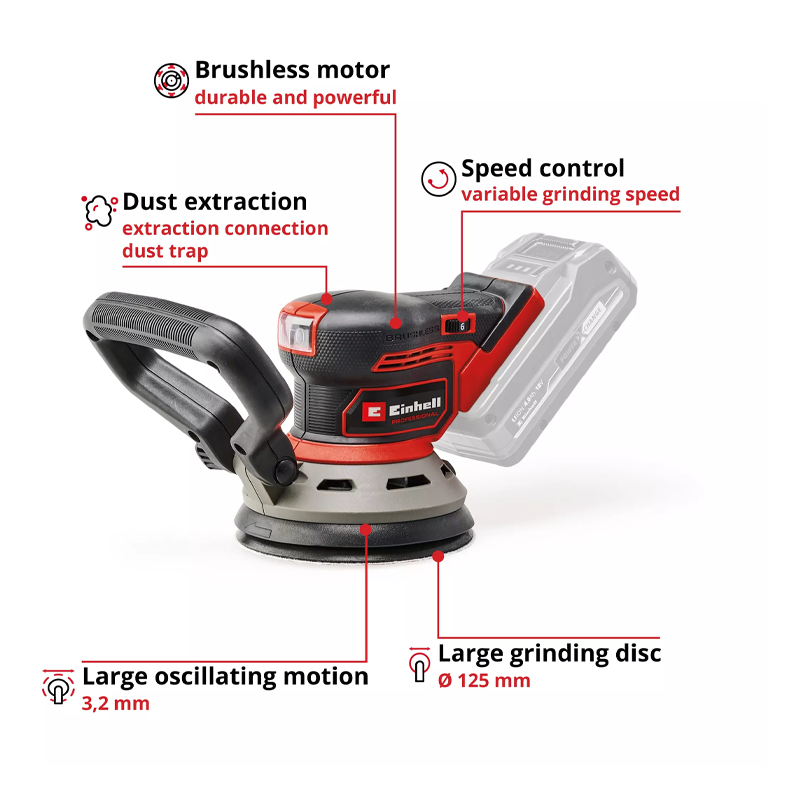 Einhell TP-RS 18/32 Li BL-Solo PXC 18V 125MM Professional Brushless Rotating Sander (Body)  4462020