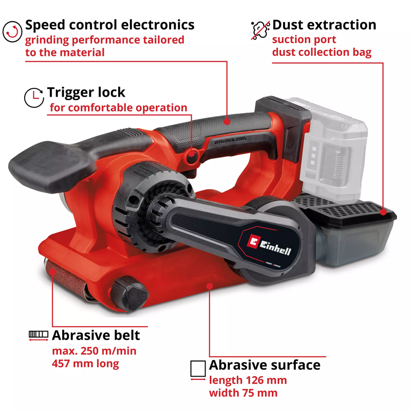 Einhell TP-BS 18/457 Li BL - Solo PXC 18V Professional Brushless Belt Sander (Body) 4466270