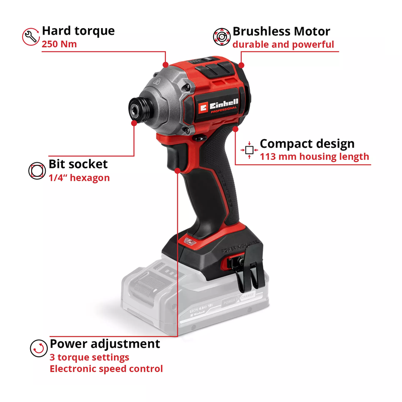 Einhell PXC 18V 250NM Professional Brushless Compact Impact Driver (2x 5.2Ah & Charger in a Case) 4510095
