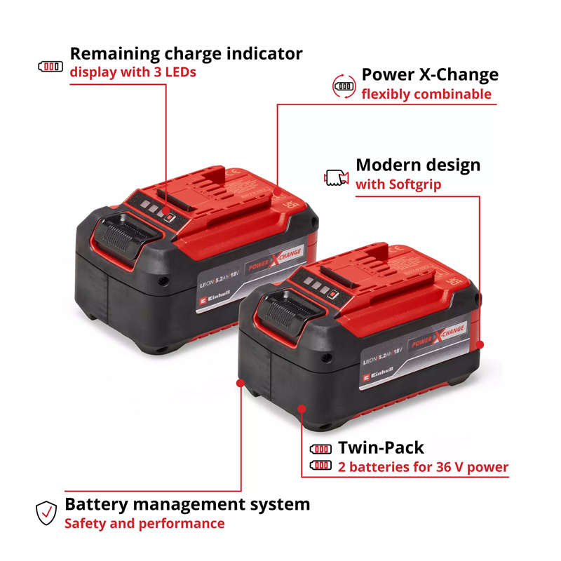 Einhell 2x PXC 5.2AH Plus Batteries 4511526