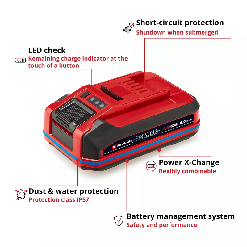 Einhell PXC 18V 40AH Plus Water and Dust Proof Slimline Battery 4511627
