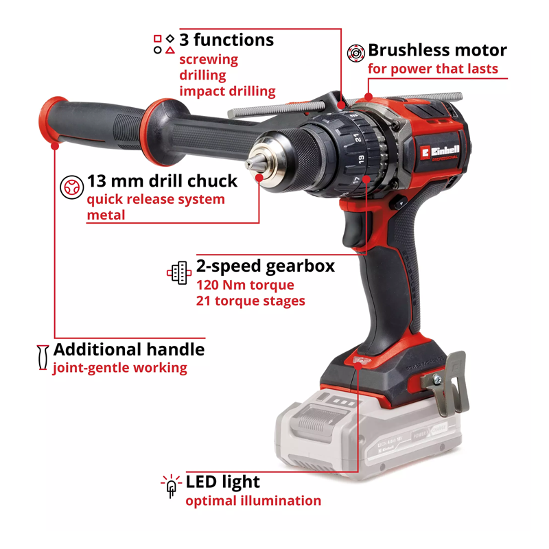 Einhell TP-CD 18/120 Li-i BL - Solo PXC 18V Professional Brushless 120nm COMBI DRILL (Body) 4514310