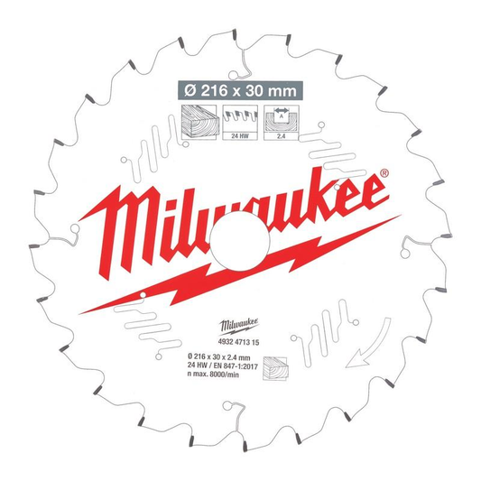 MILWAUKEE TCT BLADE 216MM X 30 X 24T 4932471315