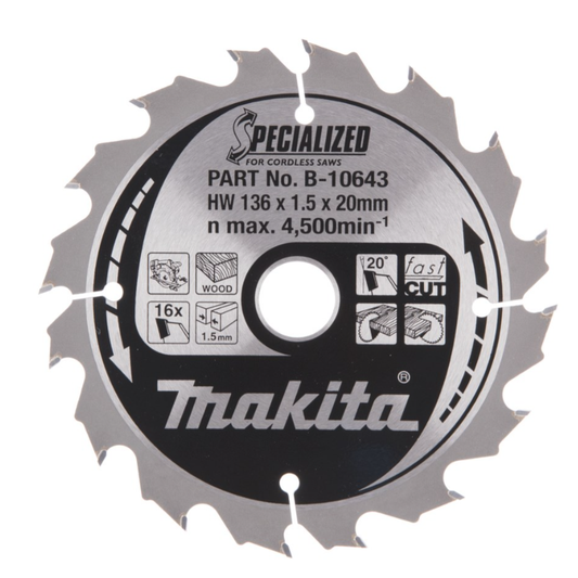MAKITA SPECIALIZED TIP EMBEDDED TCT BLADE 185MM X 30 X 16T B-09341