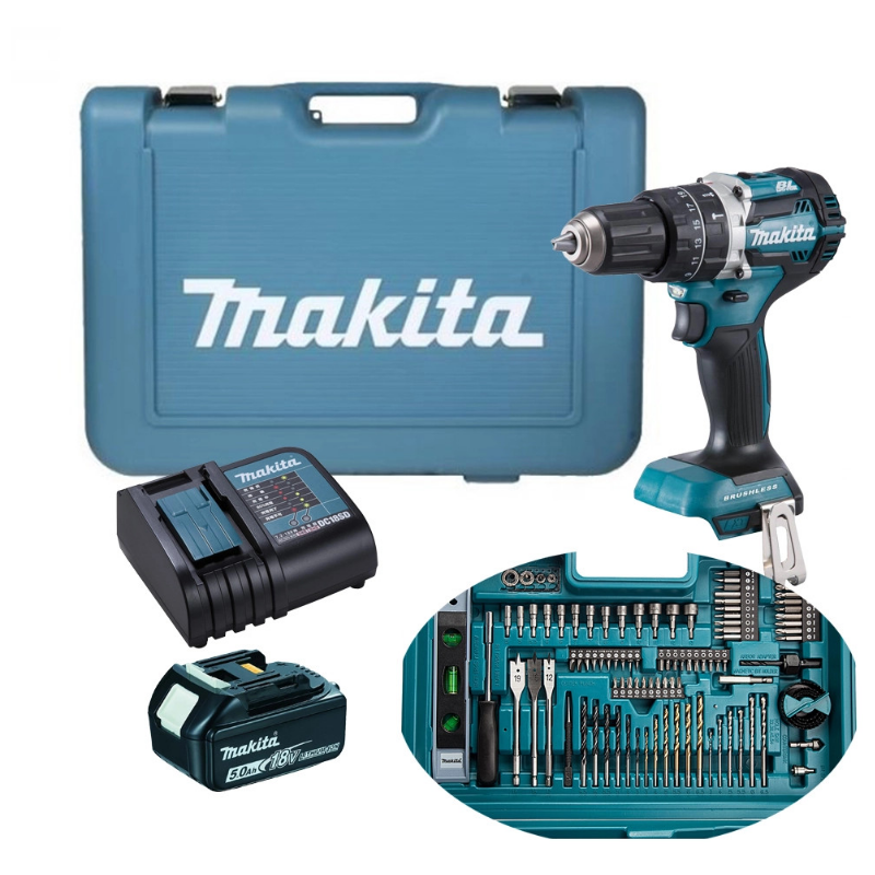 Makita DHP484 18V Combi Drill BL C/W 1 X 5AH & 101 PIECE BIT