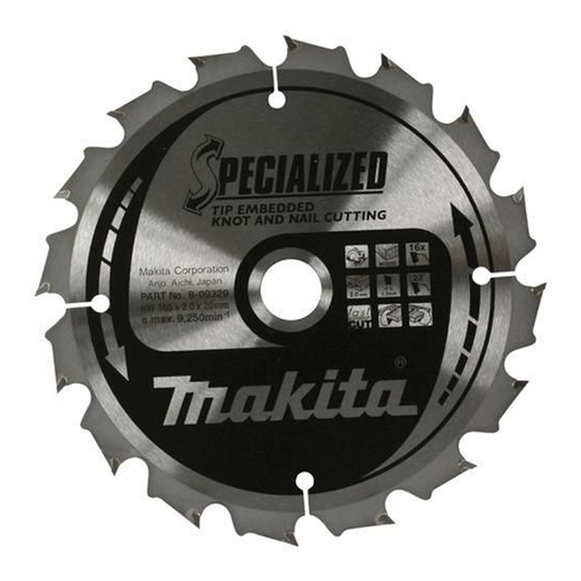 MAKITA SPECIALIZED TIP EMBEDDED 185MM 16MM 40T TIP EMBEDDED TCT BLADE