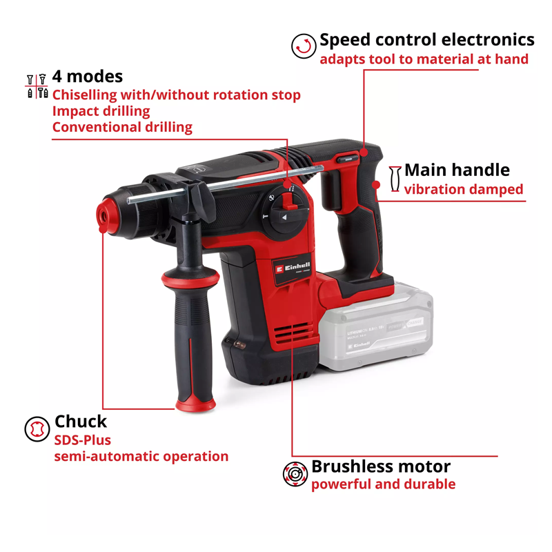 Einhell TP-HD 18/26 Li BL - Solo PXC 18V 2.6J Professional Brushless Rotary Hammer (Body) 4514265